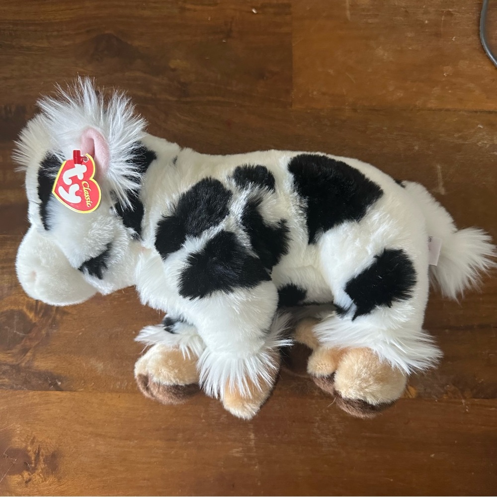 Ty Fluffy‎ Cow Plush Stuffed Animal Mootina - White, Black NWT